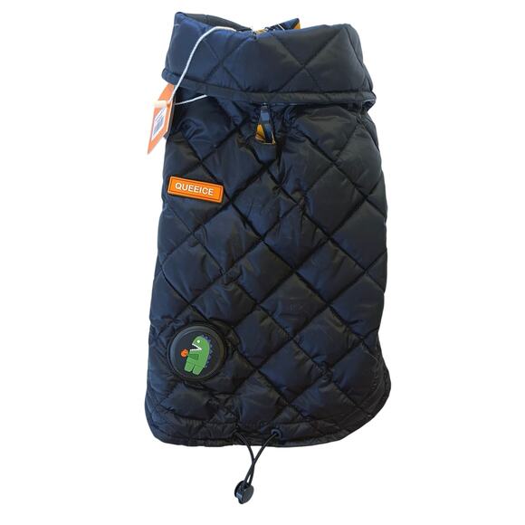 NWT Queeice Dog Puffer Vest Size Small Black Yellow Checked 2 Sided Zipper - Picture 1 of 12